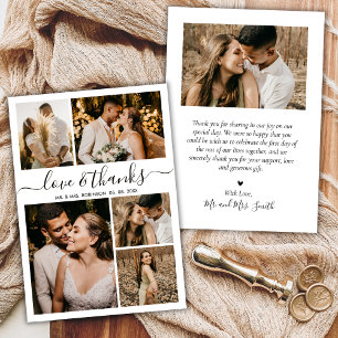 Cartão De Agradecimento Casamento de Colagem de Fotos com Script de Obriga
