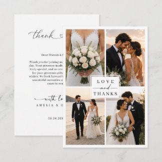 Cartão De Agradecimento Casamento de Colagem de Fotos de Amor Moderno e Ag
