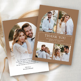 Cartão De Agradecimento Casamento de Colagem de Fotos de Arco Bege Moderno