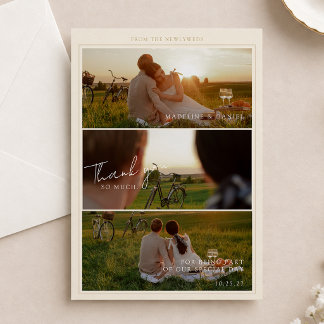 Cartão De Agradecimento Casamento de Colagem de Fotos de Borda Romântica A