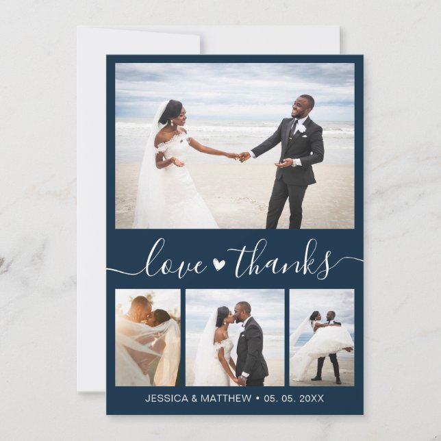 Cartão De Agradecimento Casamento de Colagem de Fotos de Obrigados e Amor (Frente)