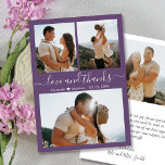 Cartão De Agradecimento Casamento de Colagem de Fotos de Obrigados Elegant<br><div class="desc">Elegante Elegante Mídia Minimalista Que Lançou o Cartões de agradecimentos de Colagem de Fotos de Casamento 3 na cor Mauve Purple. modelo de cartões de agradecimentos de casamento com três fotos na frente e uma foto na parte traseira. Com o texto "Amor e obrigados" numa caligrafia cursiva escrita à mão...</div>