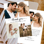 Cartão De Agradecimento Casamento de Colagem de Fotos de Script Elegante O<br><div class="desc">Cartão De Colagem De Fotos Do Script "Obrigado" Elegante, Minimalista E Moderno. modelo de cartões de agradecimentos de casamento com três (3) fotos na frente e uma (1) foto na parte traseira. Apresentando um texto "Obrigado" em letras suaves tipografia ou letra maiúscula de cauda do script de caligrafia em preto...</div>