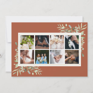 Cartão De Agradecimento Casamento de colagem de fotos de verde terracota e