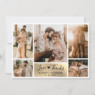 Cartão De Agradecimento Casamento de Colagem de Fotos do Coração Dourado E