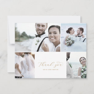 Cartão De Agradecimento Casamento de Colagem de Fotos do Elegante Dourado 