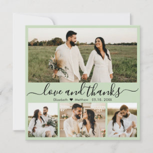 Cartão De Agradecimento Casamento de Colagem de Fotos do Elegante Sage Gre