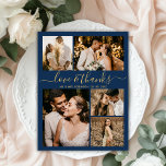 Cartão De Agradecimento Casamento de Colagem de Fotos do Marinho de Script<br><div class="desc">Colagem de Fotos de Casamento Dourado e Marinho Elegante Obrigado Cartões. Cartões de agradecimentos de casamento moderno e mínimo com cinco (5) fotos na frente e uma (1) foto no verso. Com o texto "Amor e obrigados" em uma bela letra de escrita tipográfica em ouro sobre fundo azul marinho. Personalize...</div>