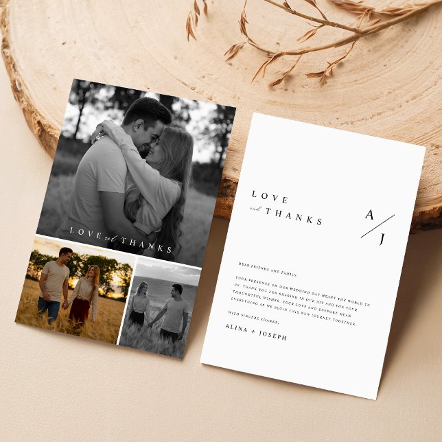 Cartão De Agradecimento Casamento de Colagem de Fotos do Na moda Moderno (Criador carregado)