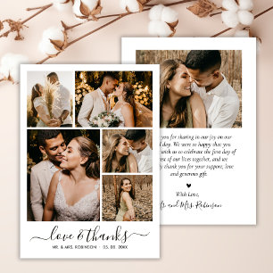 Cartão De Agradecimento Casamento de Colagem de Fotos do Script 6 de Obrig