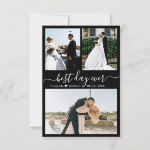 Cartão De Agradecimento Casamento de Colagem de Fotos do Script Branco Pre