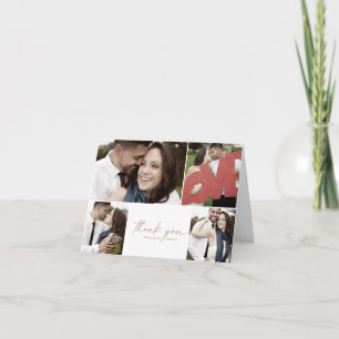 Cartão De Agradecimento Casamento de Colagem de Fotos do Script Dourado Mo