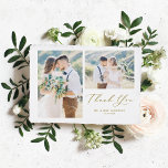 Cartão De Agradecimento Casamento de Colagem de Fotos Dourada por Caligraf<br><div class="desc">Envie sua gratidão aos convidados por fazerem parte do seu dia especial com este cartões de agradecimentos personalizável de colagem de fotos. Ele apresenta uma escrita caprichosa e uma tipografia clássica. Personalizado adicionando seus próprios detalhes e mostrando suas fotos de casamento favoritas.</div>