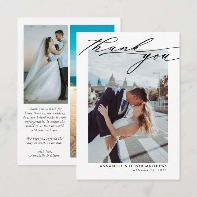 Cartão De Agradecimento Casamento de Colagem de Fotos Elegante  (Frente/Verso)