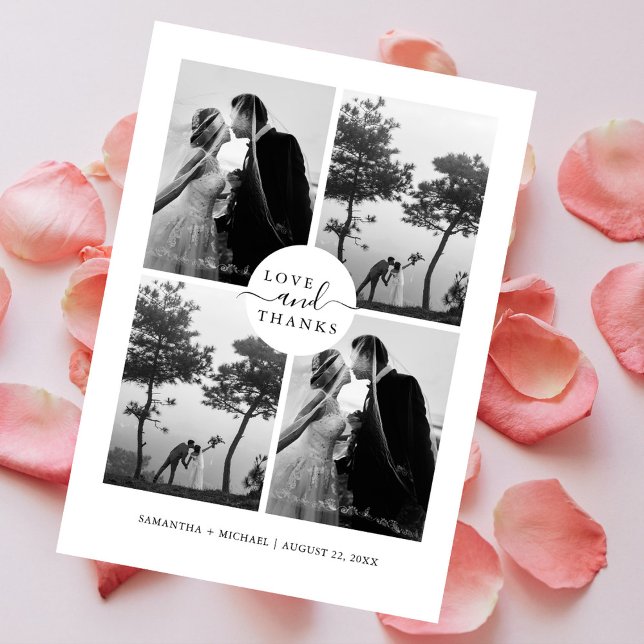 Cartão De Agradecimento Casamento de Colagem de Fotos Elegante 4 (Criador carregado)