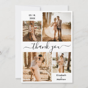 Cartão De Agradecimento Casamento de Colagem de Fotos em Branco Negro 4 El