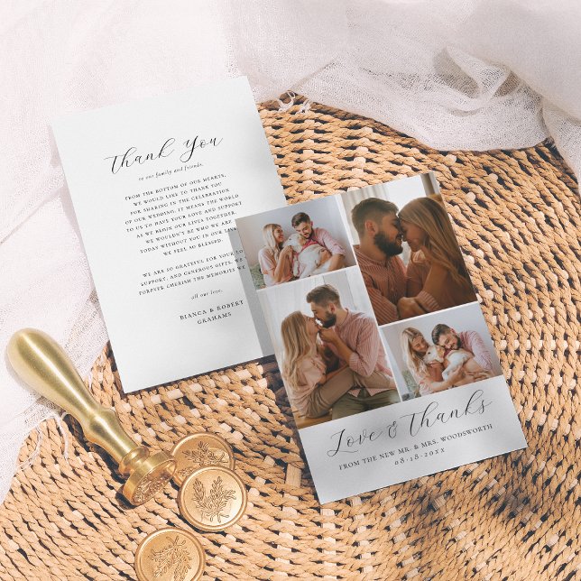 Cartão De Agradecimento Casamento de Colagem de Fotos Minimalista de Scrip (Criador carregado)