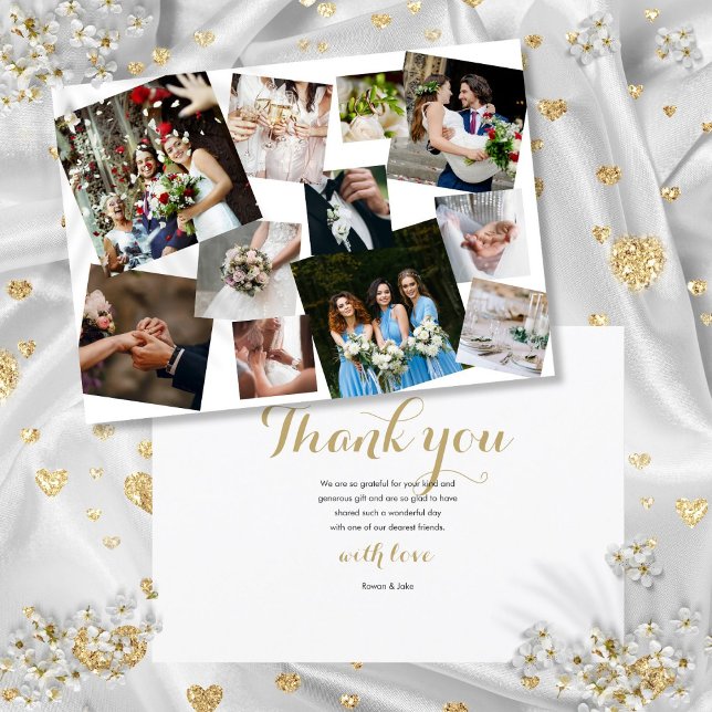 Cartão De Agradecimento Casamento de Colagem de Fotos Moderna Espalhada (Modern Scattered Photo Collage Wedding Thank You Card)