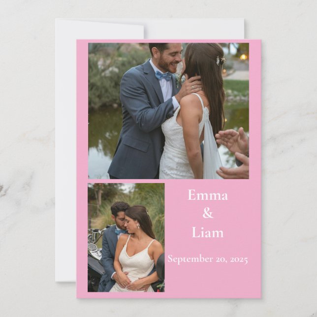 Cartão De Agradecimento Casamento de Colagem de Fotos Personalizável Rosa (Frente)