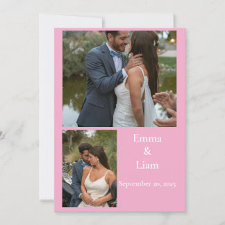 Cartão De Agradecimento Casamento de Colagem de Fotos Personalizável Rosa