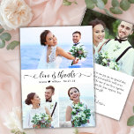 Cartão De Agradecimento Casamento de Colagem de Fotos por Obrigados e Amor<br><div class="desc">Obrigados e amor elegantes modernos escrevem 3 Cartões de agradecimentos de casamento de colagem de fotos. modelo de cartões de agradecimentos de casamento com três (3) fotos na frente e uma (1) fotos no verso. Com o texto "Amor e Obrigados" numa letra de escrita escrita escrita escrita em letras branco...</div>