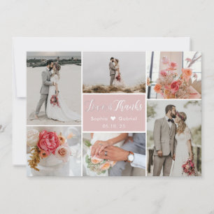 Cartão De Agradecimento Casamento de Colagem de Fotos Romântica Elegante