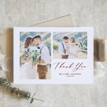 Cartão De Agradecimento Casamento de Colagem de Fotos Vermelhas por Caligr<br><div class="desc">Envie sua gratidão aos convidados por fazerem parte do seu dia especial com este cartões de agradecimentos personalizável de colagem de fotos. Ele apresenta uma escrita caprichosa e uma tipografia clássica. Personalizado adicionando seus próprios detalhes e mostrando suas fotos de casamento favoritas.</div>