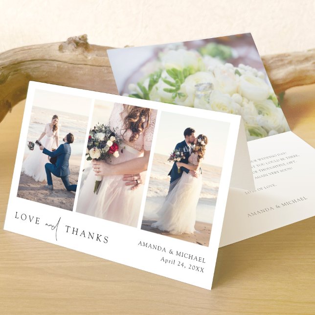 Cartão De Agradecimento Casamento de Colagem de Texto Preto Simples Elegan (Criador carregado)