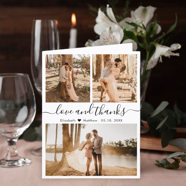 Cartão De Agradecimento Casamento de Colagem Fotográfica de Obrigados e Am (Criador carregado)
