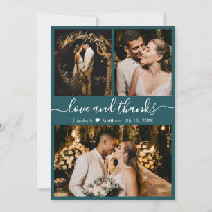 Cartão De Agradecimento Casamento de Colagem Fotográfica do Chic Teal Ele