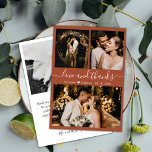 Cartão De Agradecimento Casamento de Colagem Fotográfica do Elegante Terra<br><div class="desc">O moderno e elegante "Obrigados e Amor" Escreve O Cartões de agradecimentos De Colagem De Fotos. modelo de cartões de agradecimentos de casamento com (3) três fotos na frente e (1) uma foto na parte traseira. Com o texto "Amor e obrigados" em uma letra cursiva, escrita à mão, com letras...</div>