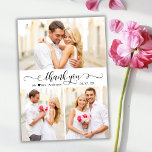 Cartão De Agradecimento Casamento de Colagem Fotográfica do Script 3 de Ca<br><div class="desc">Moderno Elegante Caligrafia 3 Cartões de agradecimentos de Casamento de Colagem de Fotos. modelo de cartões de agradecimentos de casamento com três (3) fotos na frente e uma (1) fotos no verso. Com o texto "obrigado você" em uma caligrafia escrita à mão ou um script de fonte de cauda de...</div>