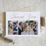 Cartão De Agradecimento Casamento de Colagem Fotográfica do Script Dourado<br><div class="desc">Cartões de agradecimentos de Casamento de Colagem de Fotos do Script Dourado Três | Envie obrigados para a família e amigos por fazerem parte do seu dia especial com este cartões de agradecimentos personalizável de colagem de fotos. Apresenta uma escrita elegante em ouro e uma tipografia simples. Personalizado adicionando seus...</div>