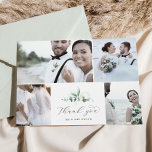 Cartão De Agradecimento Casamento de Colagem Fotográfica Elegante Greenery<br><div class="desc">Este elegante cartões de agradecimentos de casamento com colagem fotográfica 4 é perfeito para um casamento simples. O moderno elegante design apresenta uma disposição botânica natural de eucalipto,  folhas e plantas com um sutil sotaque de hortelã verde-aquarela.</div>