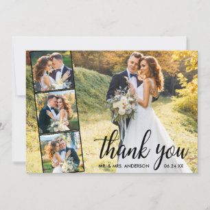 Cartão De Agradecimento Casamento de Colagem Fotográfica Moderna 4