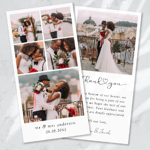 Cartão De Agradecimento Casamento de Colagem Multifotográfica Moderna Simp