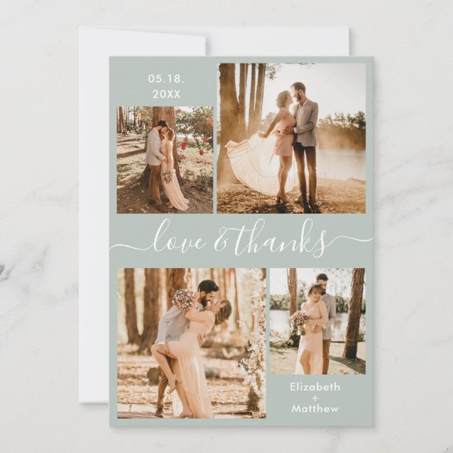 Cartão De Agradecimento Casamento de Colagem Verde Sage com Obrigados e Am (Frente)