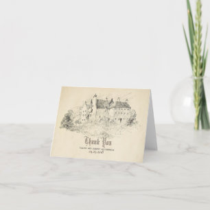 Cartão De Agradecimento Casamento de Conto de Fadas do Castelo Antigo Obri