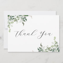Cartão De Agradecimento Casamento de Cor de Água Botânica em Verde Branco 
