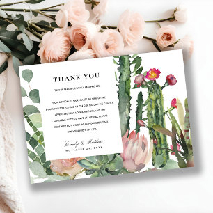 CARTÃO DE AGRADECIMENTO CASAMENTO DE COR FLORAL DE ÁGUA DO DESERTO DE BOH