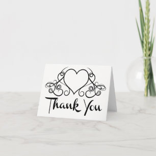 Cartão De Agradecimento Casamento de Coração de Amor Preto Branco Obrigado