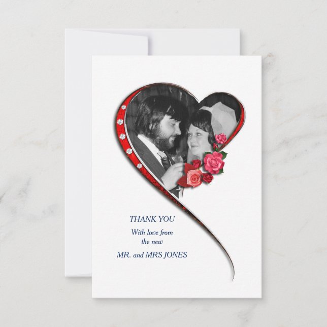 Cartão De Agradecimento Casamento de Coração Insuflável (Frente)