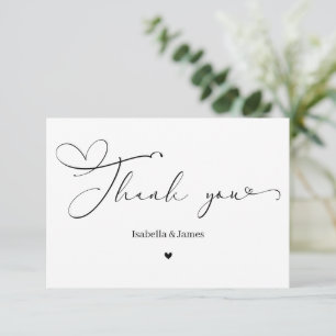 Cartão De Agradecimento Casamento de Coração Simples Caligrafia Elegante