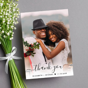 Cartão De Agradecimento Casamento de Creme de Sobreposição de Fotografias