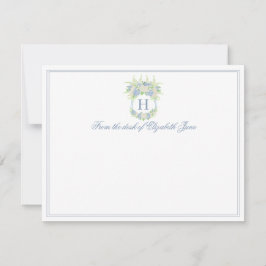 Cartão De Agradecimento Casamento de Crest de Hydrangea Azul e Branco