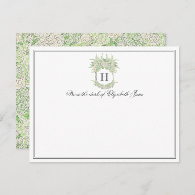 Cartão De Agradecimento Casamento de Crest de Hydrangea Verde e Branca (Frente/Verso)