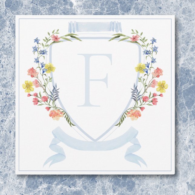 Cartão De Agradecimento Casamento de Crest de Pastel Azul e Derramado Eleg (Elegant Dusty Blue Pastel Wildflower Crest Wedding Thank You Card)