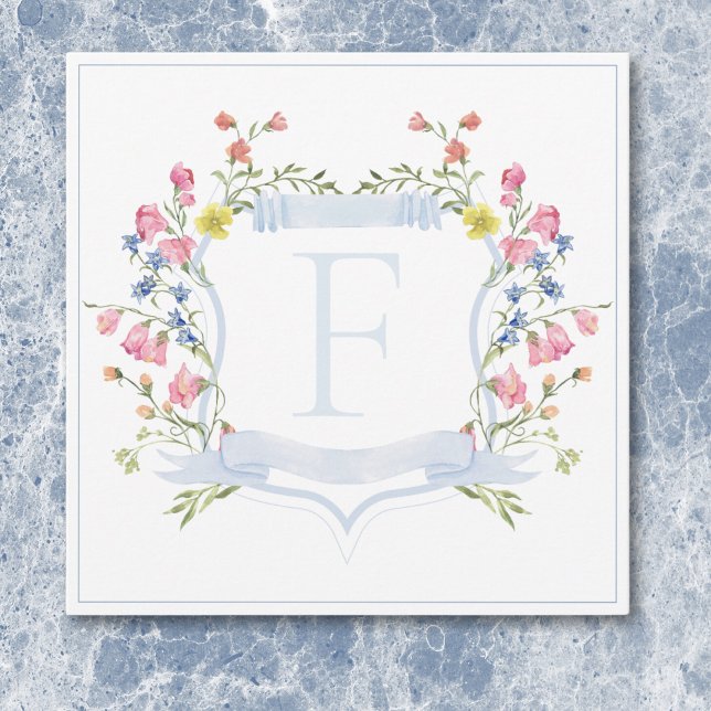 Cartão De Agradecimento Casamento de Crest de Pastel Azul e Derramado Eleg (Elegant Dusty Blue Pastel Wildflower Crest Wedding Thank You Card)