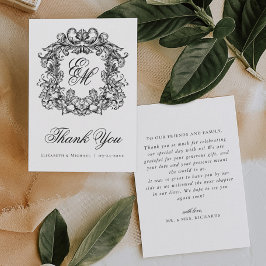 Cartão De Agradecimento Casamento de Crest do Monograma de Vintage Elegant