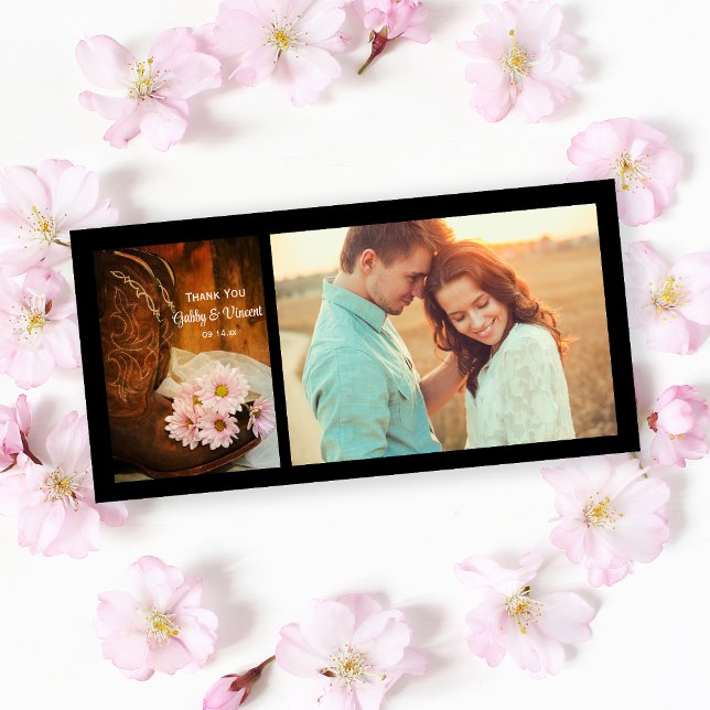 Cartão De Agradecimento Casamento de Daisies Rosa e Boots Cowboy Obrigado (Criador carregado)